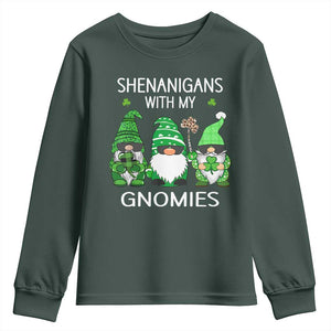 Lucky St Patricks Day Gnomes Youth Sweatshirt Shamrock Leopard Gnome Irish TS10 Dark Forest Green Print Your Wear