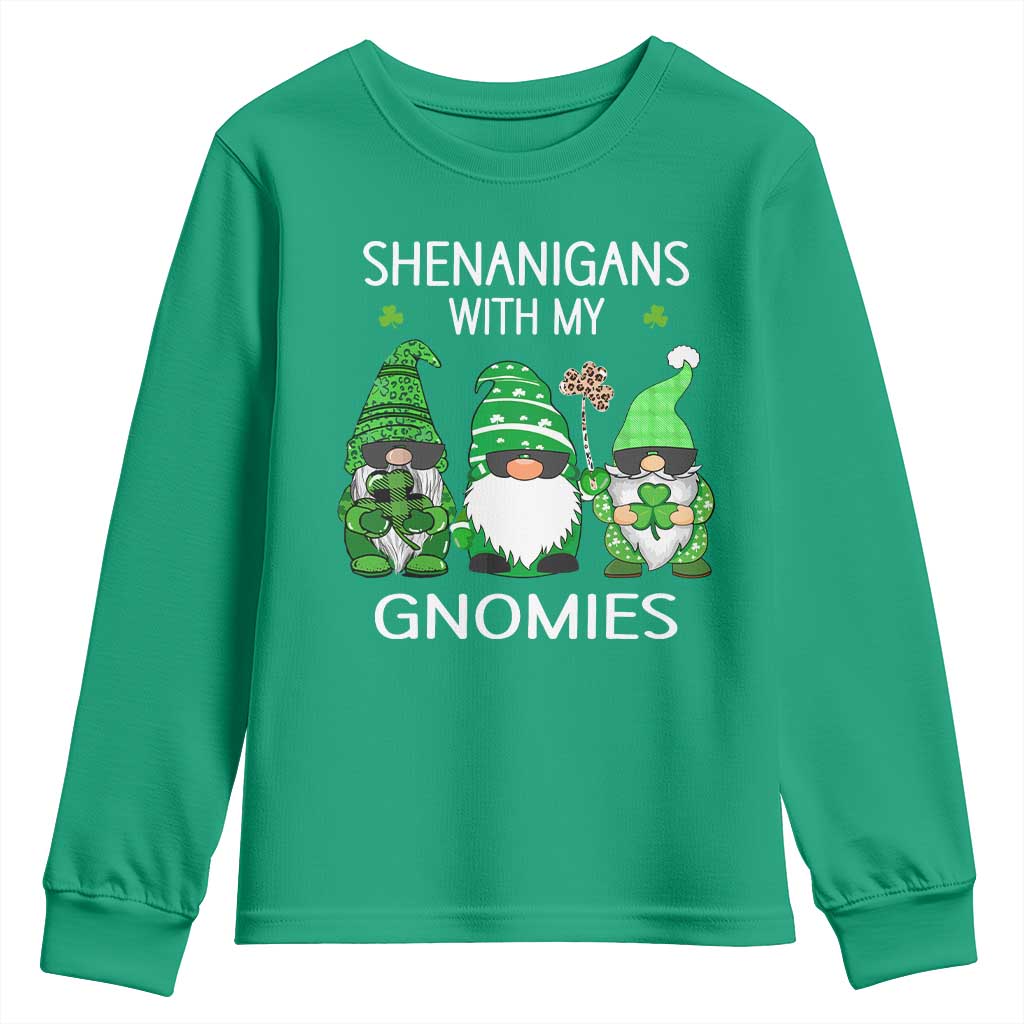 Lucky St Patricks Day Gnomes Youth Sweatshirt Shamrock Leopard Gnome Irish TS10 Irish Green Print Your Wear