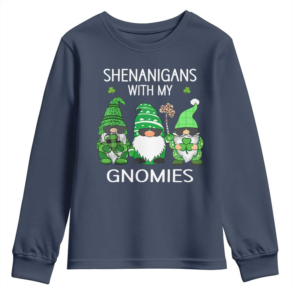 Lucky St Patricks Day Gnomes Youth Sweatshirt Shamrock Leopard Gnome Irish TS10 Navy Print Your Wear