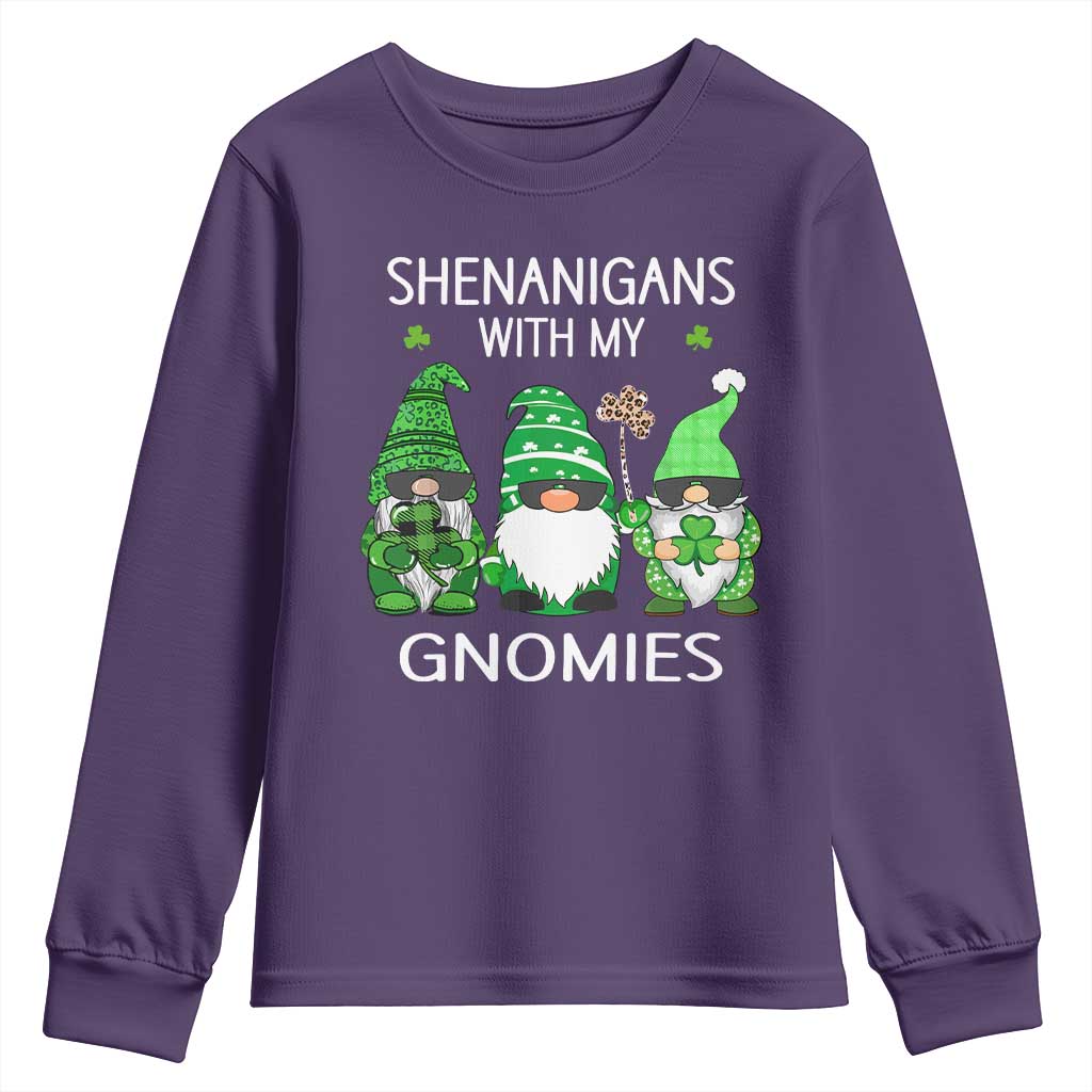 Lucky St Patricks Day Gnomes Youth Sweatshirt Shamrock Leopard Gnome Irish TS10 Purple Print Your Wear