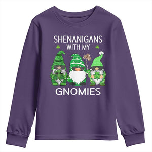 Lucky St Patricks Day Gnomes Youth Sweatshirt Shamrock Leopard Gnome Irish TS10 Purple Print Your Wear
