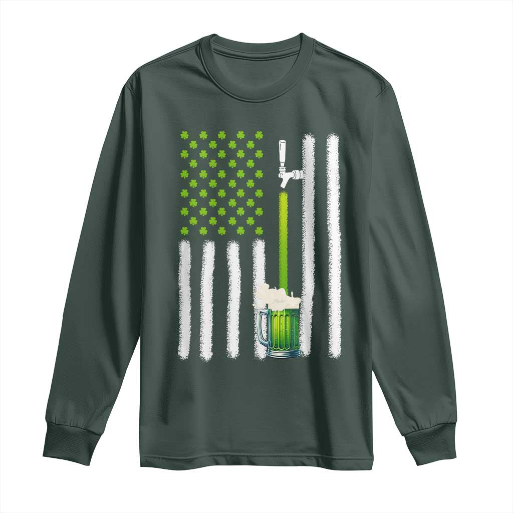 St. Patricks Day Irish Beer American Flag Long Sleeve Shirt Brewery Craft Beer TS10 Dark Forest Green Print Your Wear