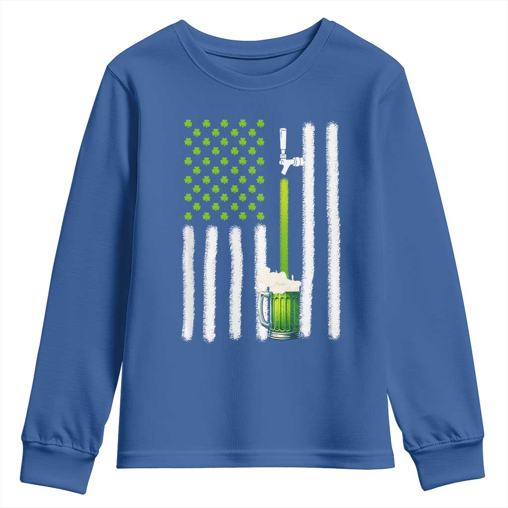 St. Patricks Day Irish Beer American Flag Youth Sweatshirt Brewery Craft Beer TS10 Royal Blue Print Your Wear