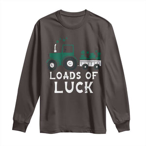 Boys St Patricks Day Long Sleeve Shirt Loads Of Luck Lucky Tractor Truck TS10 Dark Chocolate Print Your Wear