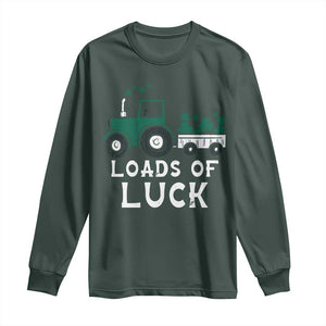 Boys St Patricks Day Long Sleeve Shirt Loads Of Luck Lucky Tractor Truck TS10 Dark Forest Green Print Your Wear