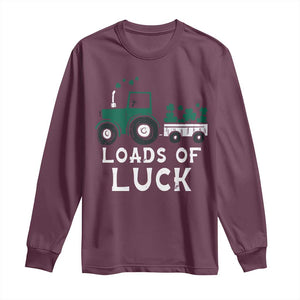 Boys St Patricks Day Long Sleeve Shirt Loads Of Luck Lucky Tractor Truck TS10 Maroon Print Your Wear