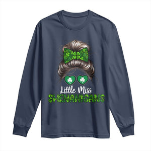 Little Miss Shenanigans St Patricks Day Long Sleeve Shirt Kids Girls Toddler TS10 Navy Print Your Wear