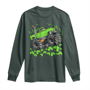 Boys St Patricks Day Lucky Monster Truck Long Sleeve Shirt TS10 Dark Forest Green Print Your Wear