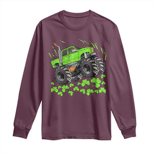 Boys St Patricks Day Lucky Monster Truck Long Sleeve Shirt TS10 Maroon Print Your Wear