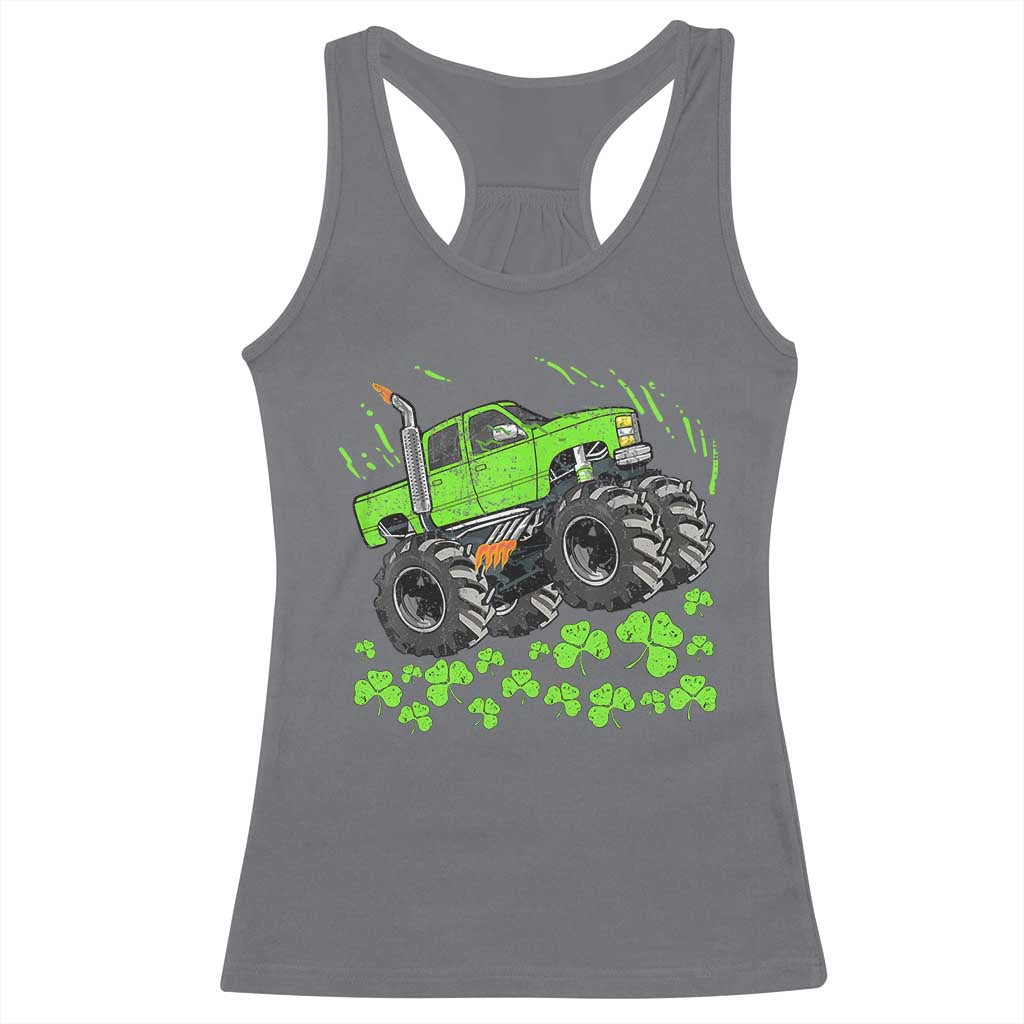 Boys St Patricks Day Lucky Monster Truck Racerback Tank Top TS10 Charcoal Print Your Wear
