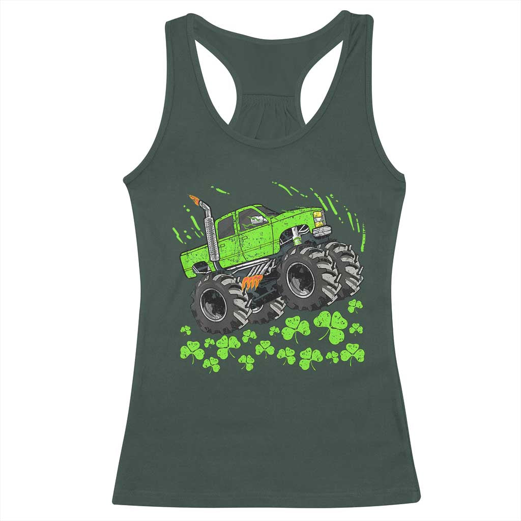 Boys St Patricks Day Lucky Monster Truck Racerback Tank Top TS10 Dark Forest Green Print Your Wear