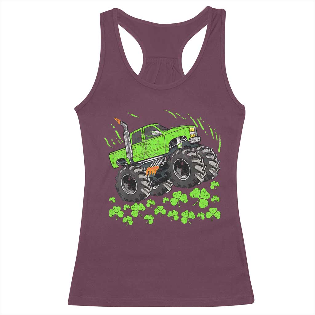 Boys St Patricks Day Lucky Monster Truck Racerback Tank Top TS10 Maroon Print Your Wear