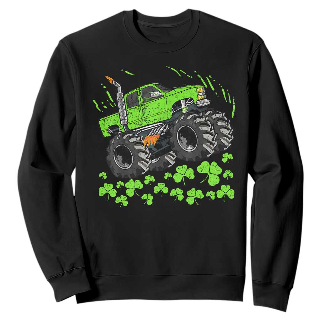 Boys St Patricks Day Lucky Monster Truck Sweatshirt TS10 Black Print Your Wear