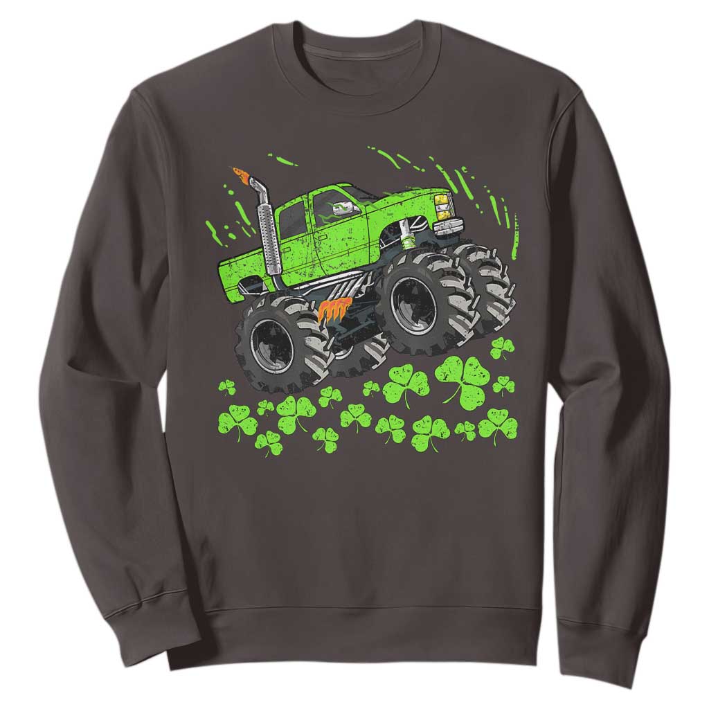 Boys St Patricks Day Lucky Monster Truck Sweatshirt TS10 Dark Chocolate Print Your Wear