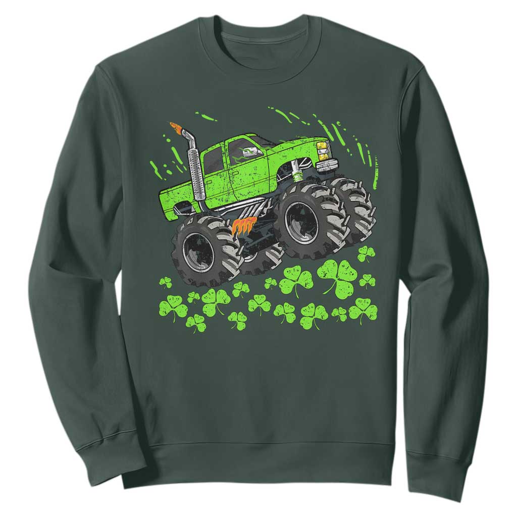 Boys St Patricks Day Lucky Monster Truck Sweatshirt TS10 Dark Forest Green Print Your Wear