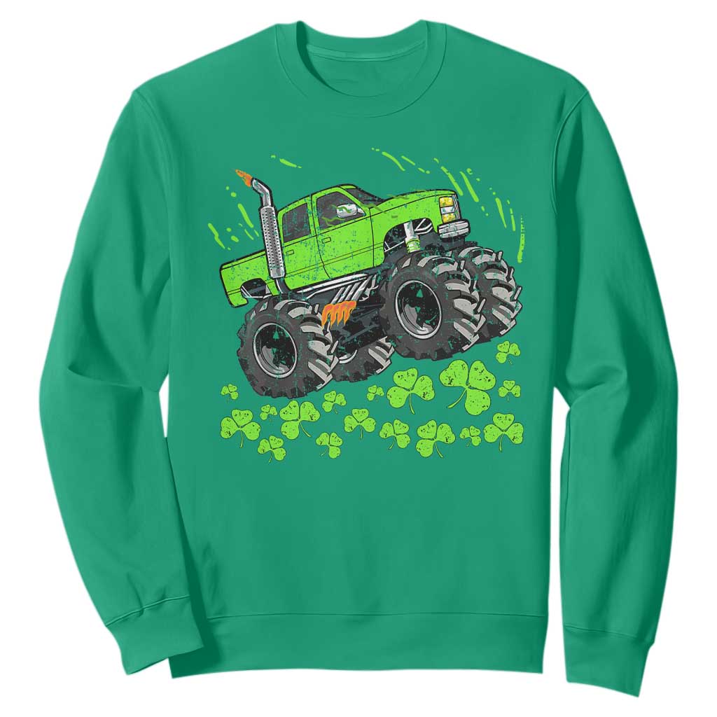 Boys St Patricks Day Lucky Monster Truck Sweatshirt TS10 Irish Green Print Your Wear