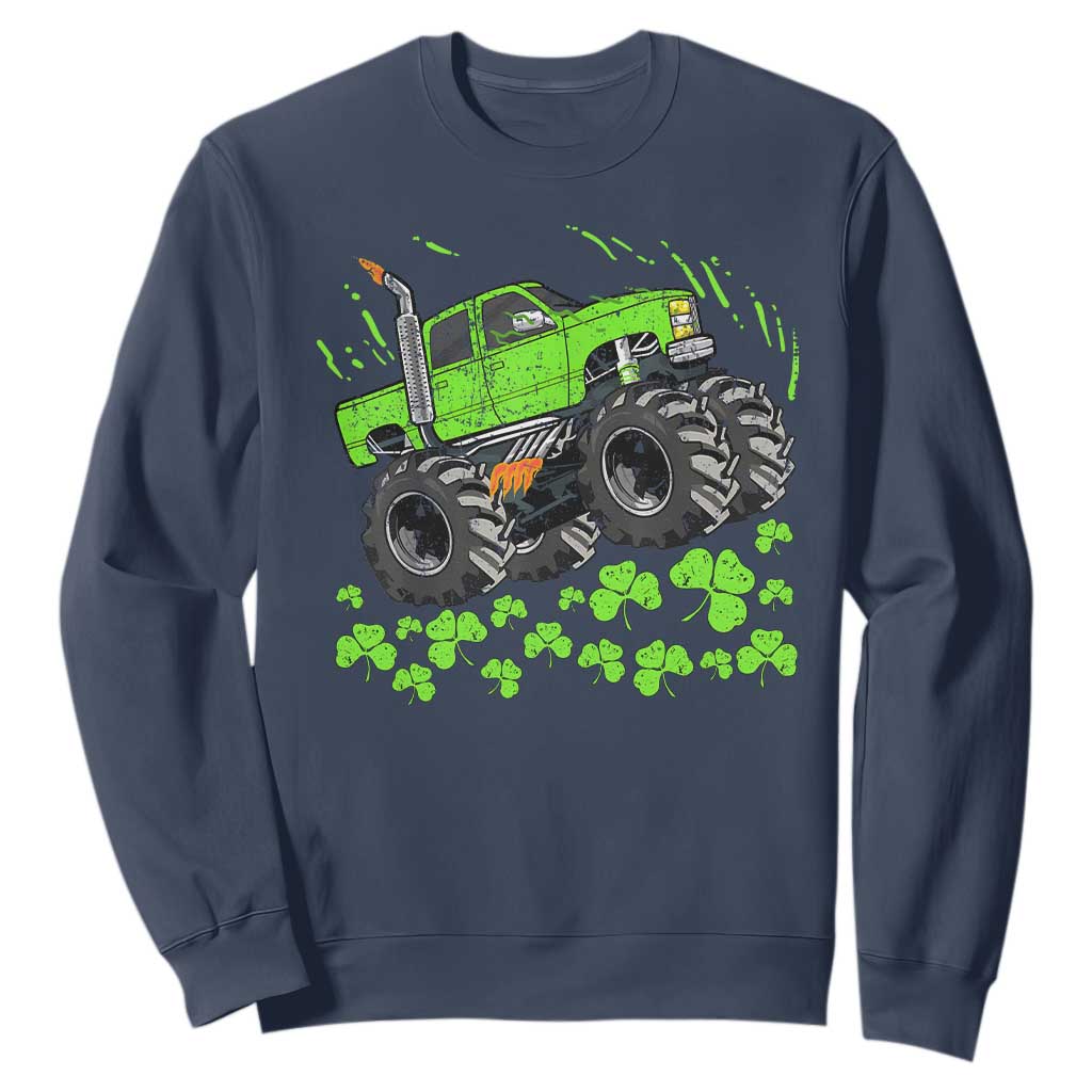 Boys St Patricks Day Lucky Monster Truck Sweatshirt TS10 Navy Print Your Wear