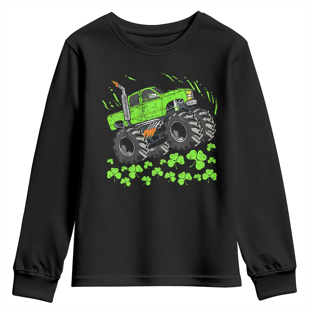 Boys St Patricks Day Lucky Monster Truck Youth Sweatshirt TS10 Black Print Your Wear