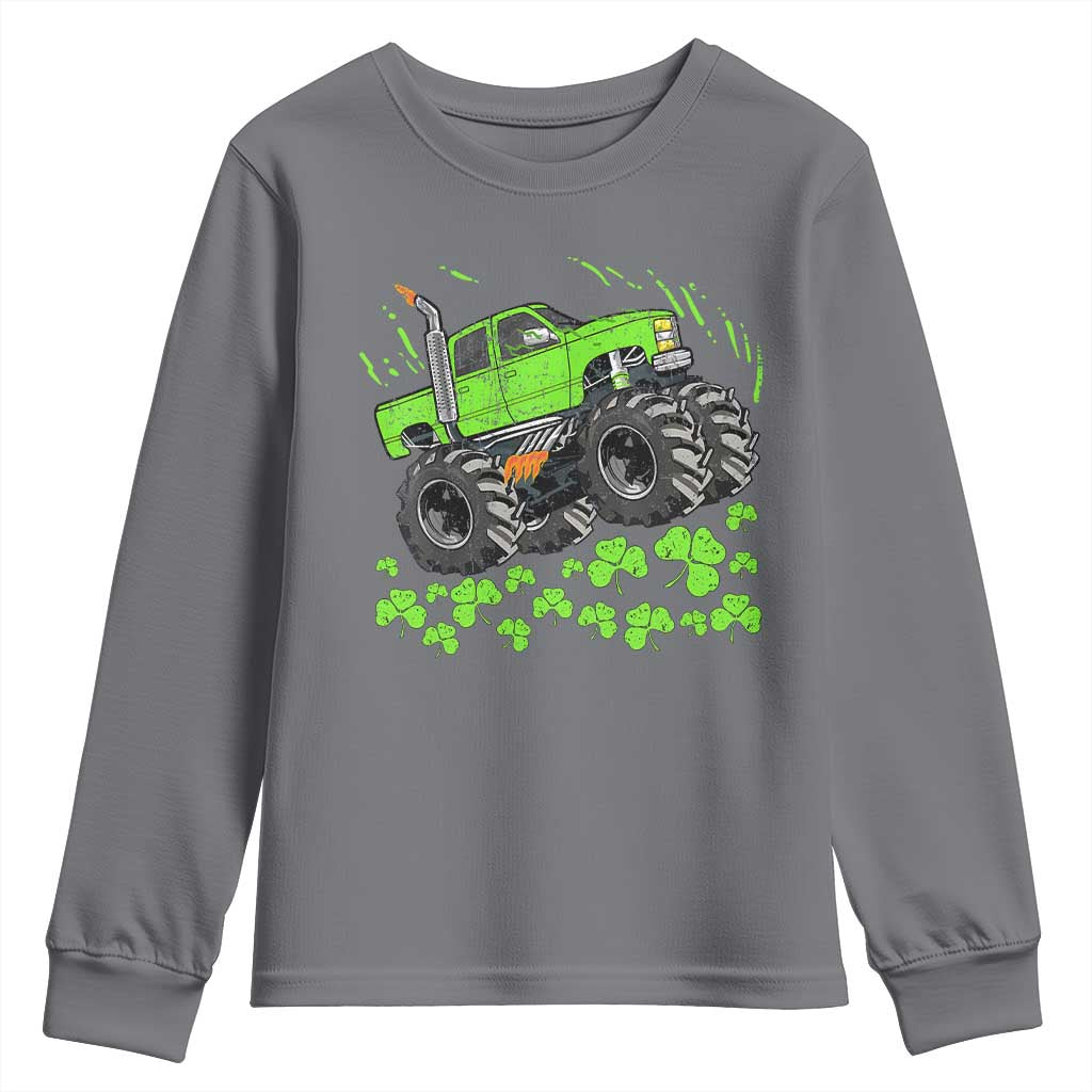 Boys St Patricks Day Lucky Monster Truck Youth Sweatshirt TS10 Charcoal Print Your Wear