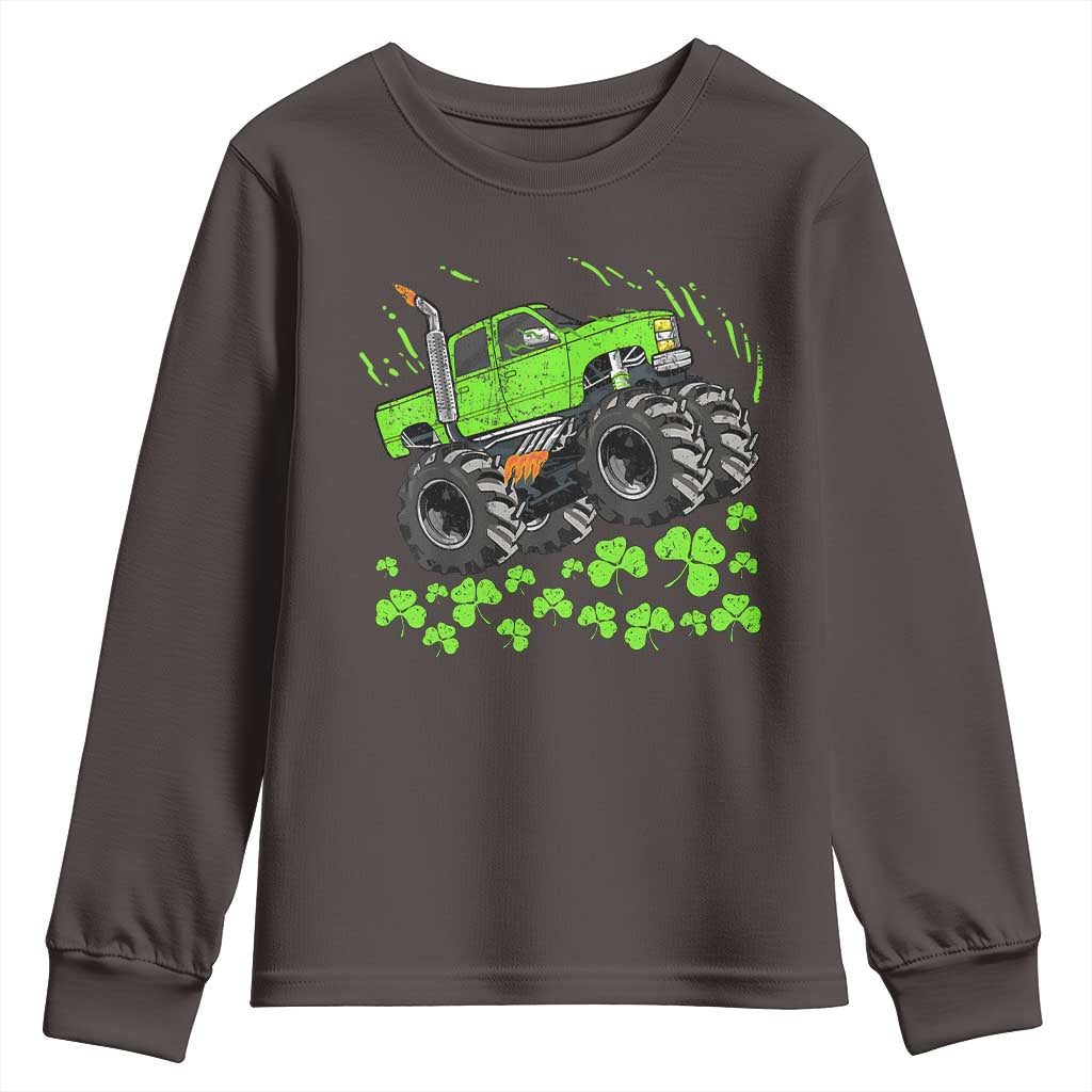 Boys St Patricks Day Lucky Monster Truck Youth Sweatshirt TS10 Dark Chocolate Print Your Wear