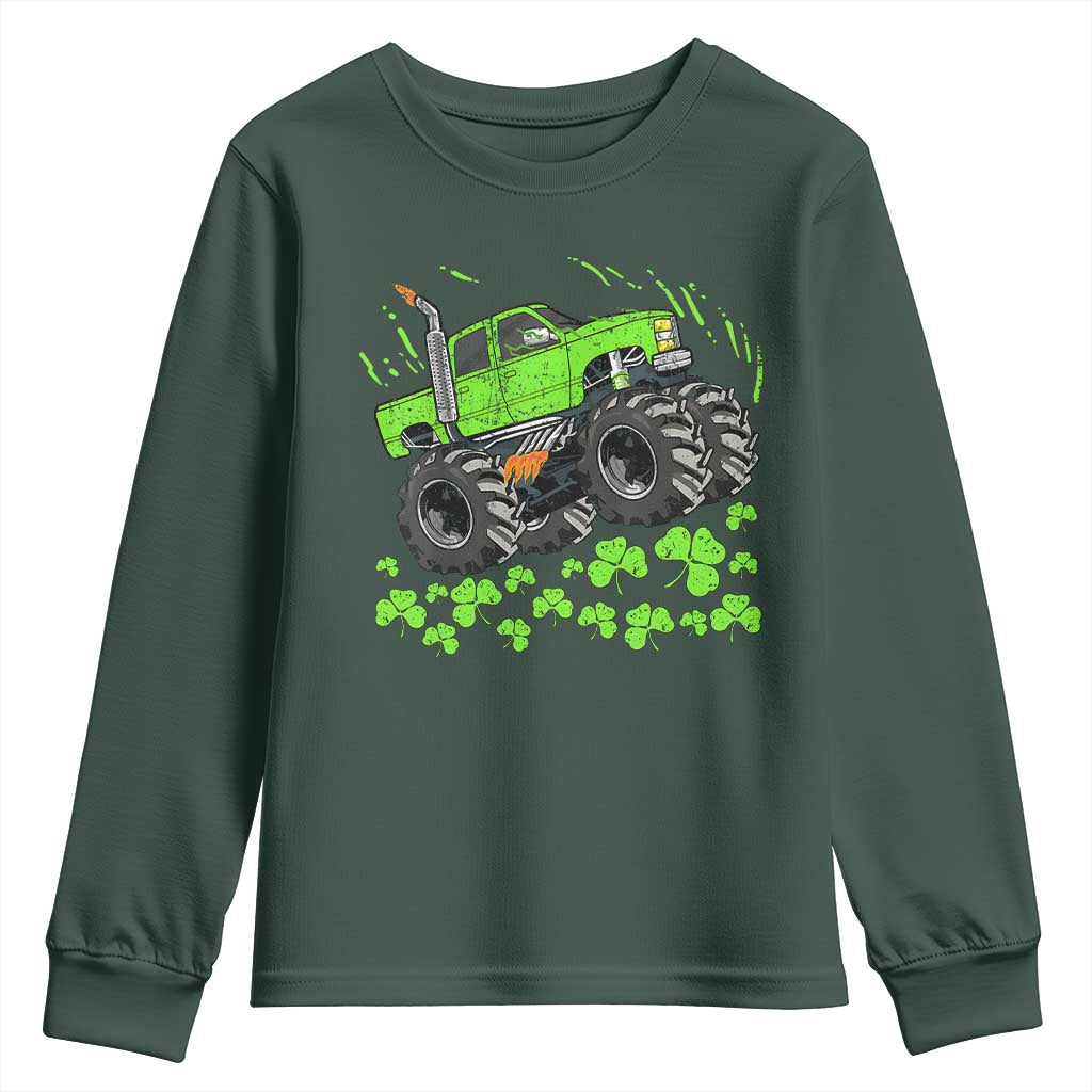 Boys St Patricks Day Lucky Monster Truck Youth Sweatshirt TS10 Dark Forest Green Print Your Wear