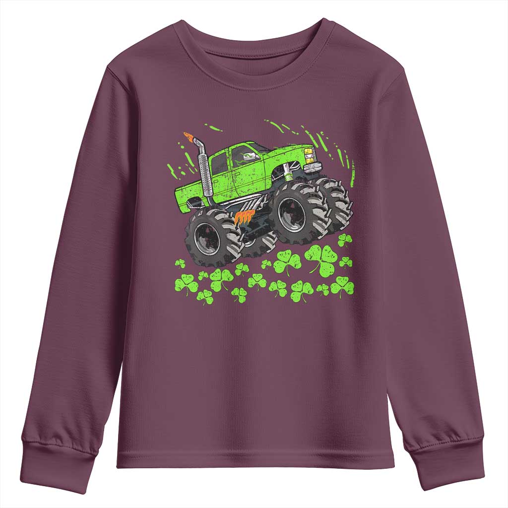 Boys St Patricks Day Lucky Monster Truck Youth Sweatshirt TS10 Maroon Print Your Wear