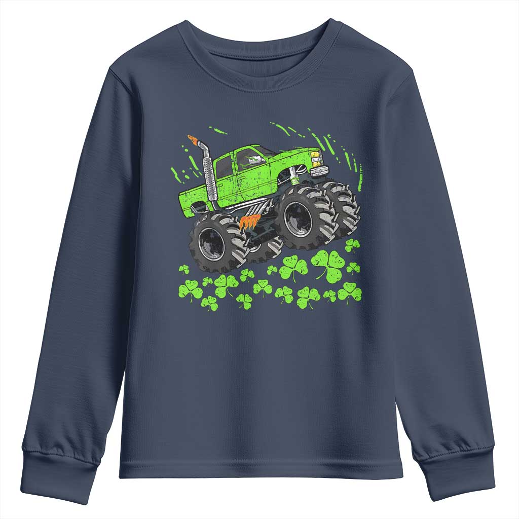 Boys St Patricks Day Lucky Monster Truck Youth Sweatshirt TS10 Navy Print Your Wear