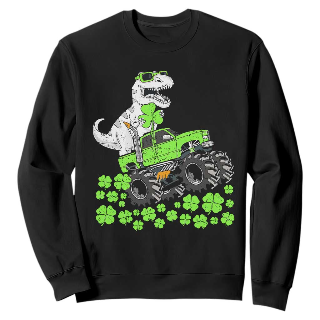 Lucky St Patricks Day Toddler Boys Sweatshirt T Rex Dino Riding Monster Truck Shamrock TS10 Black Print Your Wear