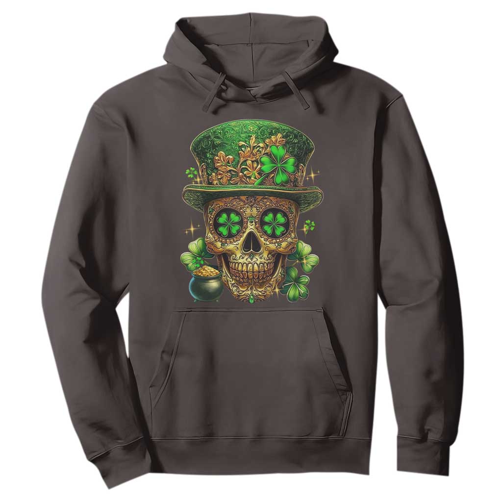 Sugar Skull St Patrick Day Hoodie De Los Muertos Lucky Shamrock TS10 Dark Chocolate Print Your Wear