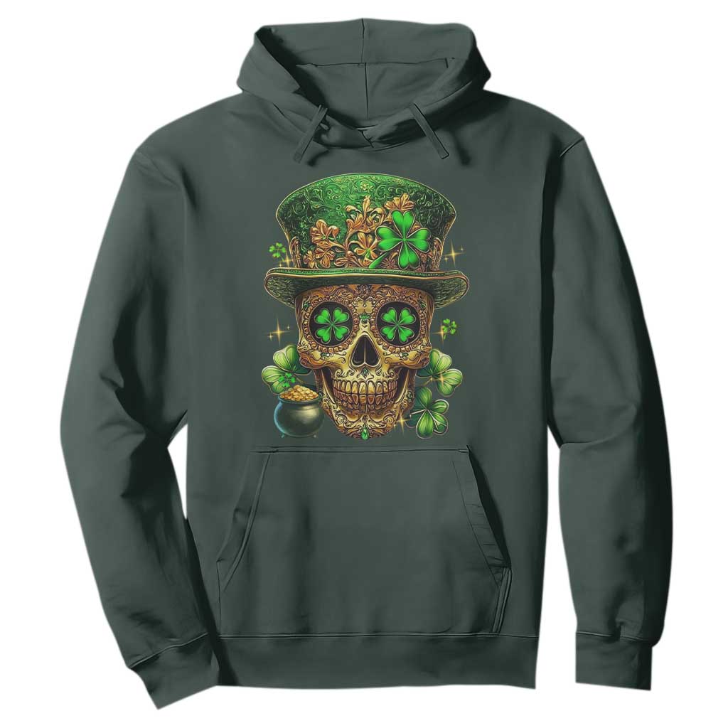 Sugar Skull St Patrick Day Hoodie De Los Muertos Lucky Shamrock TS10 Dark Forest Green Print Your Wear