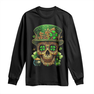 Sugar Skull St Patrick Day Long Sleeve Shirt De Los Muertos Lucky Shamrock TS10 Black Print Your Wear