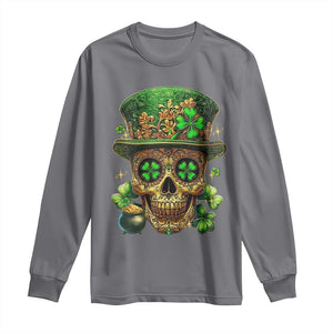 Sugar Skull St Patrick Day Long Sleeve Shirt De Los Muertos Lucky Shamrock TS10 Charcoal Print Your Wear