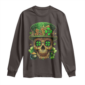 Sugar Skull St Patrick Day Long Sleeve Shirt De Los Muertos Lucky Shamrock TS10 Dark Chocolate Print Your Wear