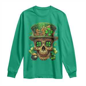 Sugar Skull St Patrick Day Long Sleeve Shirt De Los Muertos Lucky Shamrock TS10 Irish Green Print Your Wear