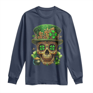 Sugar Skull St Patrick Day Long Sleeve Shirt De Los Muertos Lucky Shamrock TS10 Navy Print Your Wear