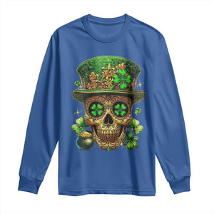 Sugar Skull St Patrick Day Long Sleeve Shirt De Los Muertos Lucky Shamrock TS10 Royal Blue Print Your Wear