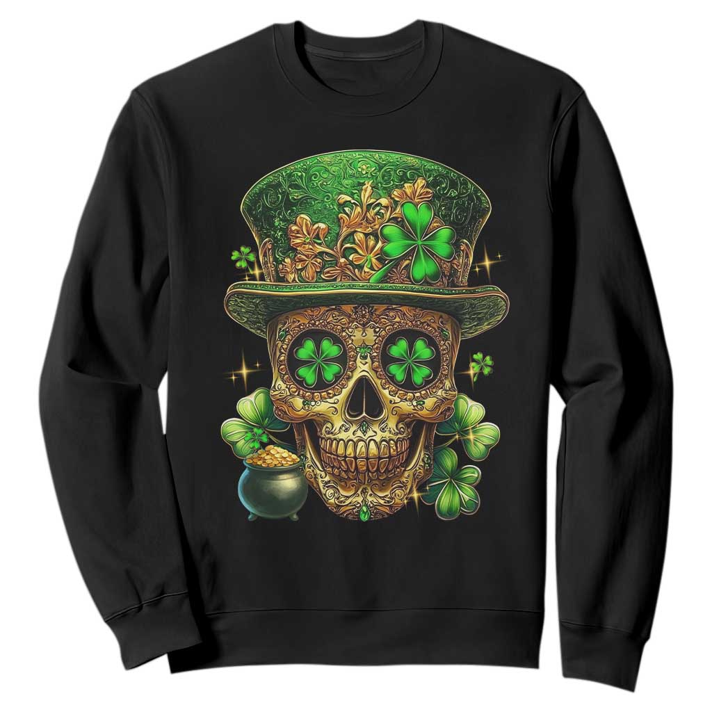 Sugar Skull St Patrick Day Sweatshirt De Los Muertos Lucky Shamrock TS10 Black Print Your Wear