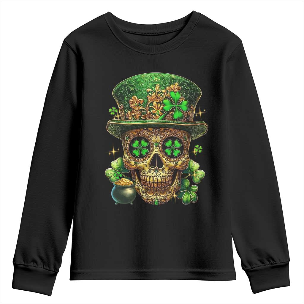 Sugar Skull St Patrick Day Youth Sweatshirt De Los Muertos Lucky Shamrock TS10 Black Print Your Wear