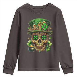 Sugar Skull St Patrick Day Youth Sweatshirt De Los Muertos Lucky Shamrock TS10 Dark Chocolate Print Your Wear