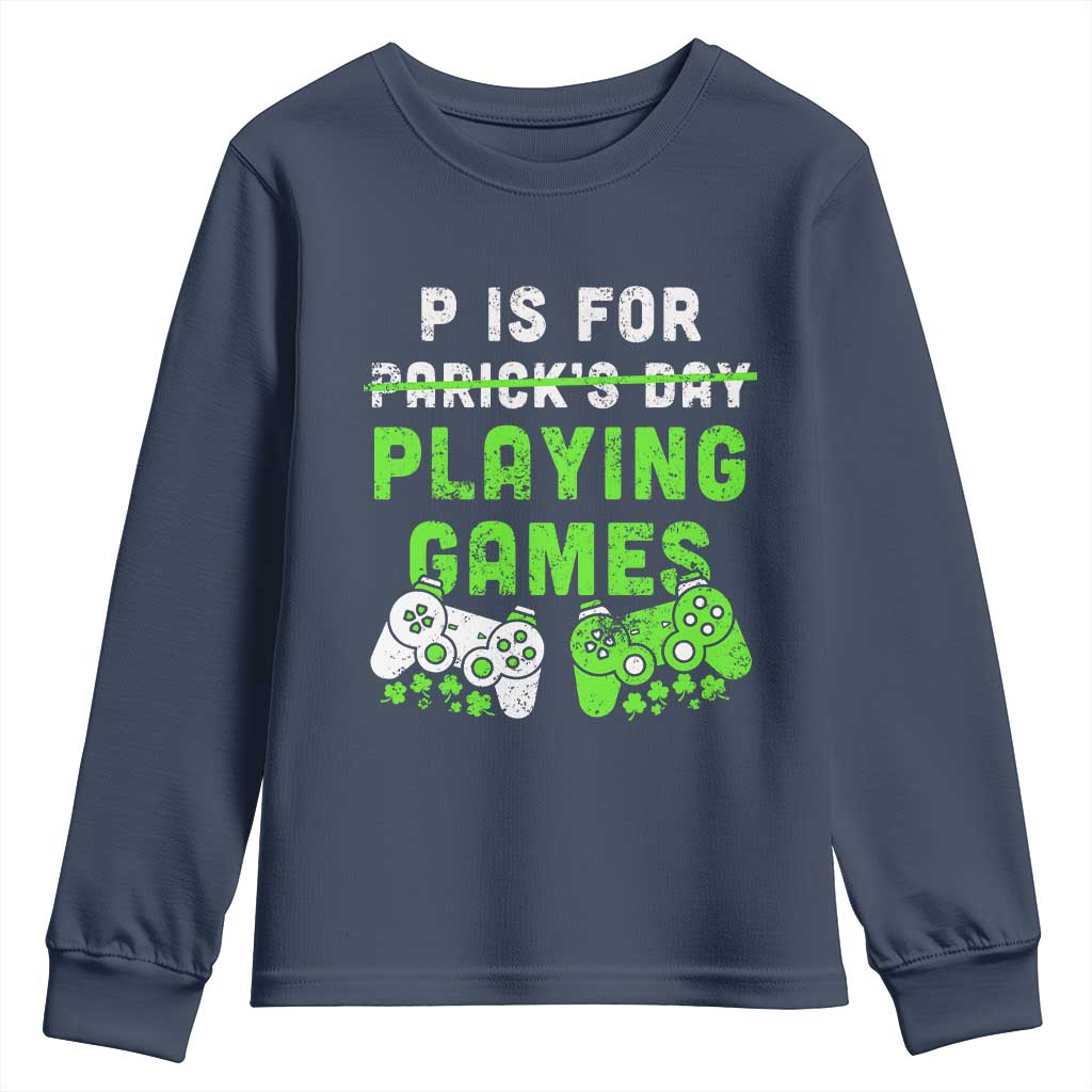 Video Game Controller Irish Gamer Boys St Patricks Day Youth Sweatshirt TS10 Navy Print Your Wear