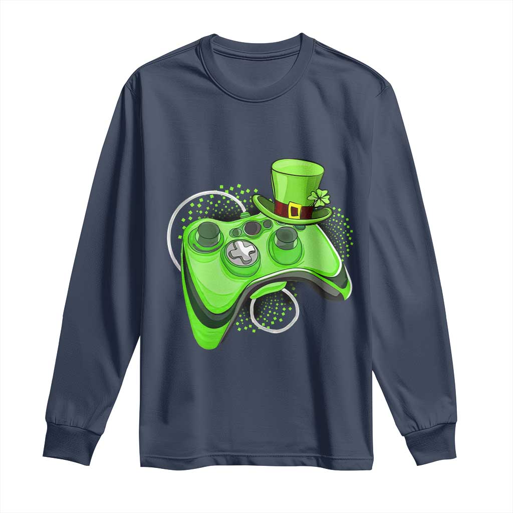 Irish Video Game Controller St Patrick Day Gamer Long Sleeve Shirt TS10 Navy Print Your Wear