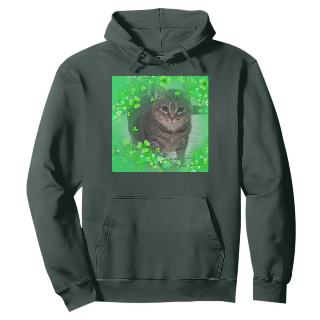 Funny Cat Meme St Patricks Day Hoodie Lucky Shamrock Goofy Ahh Cat TS10 Dark Forest Green Print Your Wear