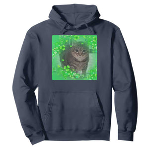 Funny Cat Meme St Patricks Day Hoodie Lucky Shamrock Goofy Ahh Cat TS10 Navy Print Your Wear