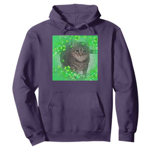 Funny Cat Meme St Patricks Day Hoodie Lucky Shamrock Goofy Ahh Cat TS10 Purple Print Your Wear