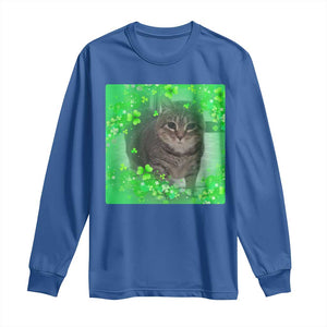 Funny Cat Meme St Patricks Day Long Sleeve Shirt Lucky Shamrock Goofy Ahh Cat TS10 Royal Blue Print Your Wear