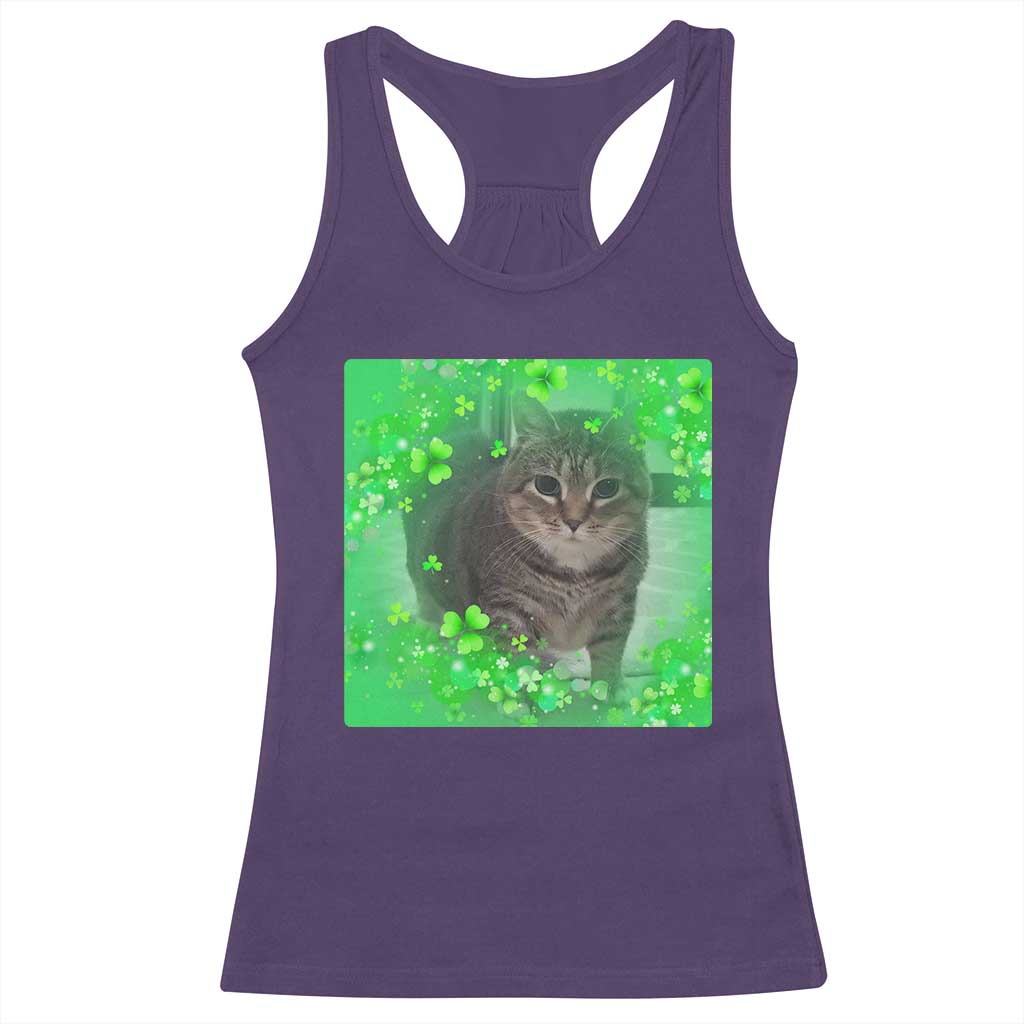 Funny Cat Meme St Patricks Day Racerback Tank Top Lucky Shamrock Goofy Ahh Cat TS10 Purple Print Your Wear