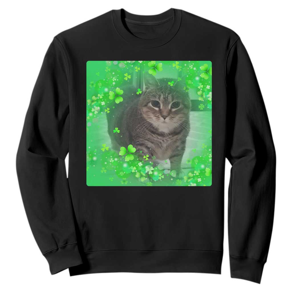 Funny Cat Meme St Patricks Day Sweatshirt Lucky Shamrock Goofy Ahh Cat TS10 Black Print Your Wear