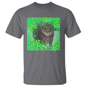 Funny Cat Meme St Patricks Day T Shirt Lucky Shamrock Goofy Ahh Cat TS10 Charcoal Print Your Wear