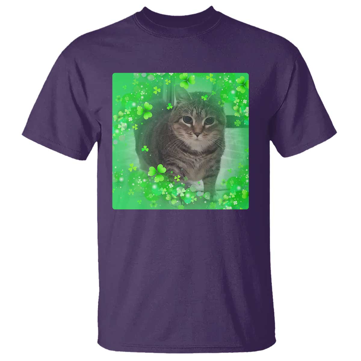 Funny Cat Meme St Patricks Day T Shirt Lucky Shamrock Goofy Ahh Cat TS10 Purple Print Your Wear