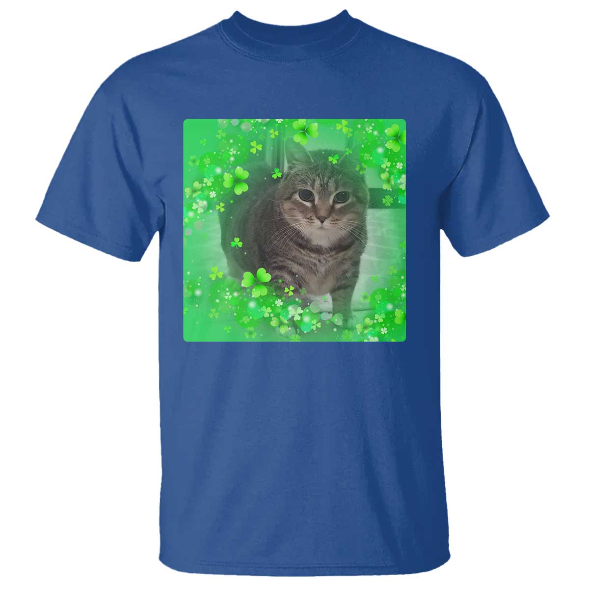 Funny Cat Meme St Patricks Day T Shirt Lucky Shamrock Goofy Ahh Cat TS10 Royal Blue Print Your Wear
